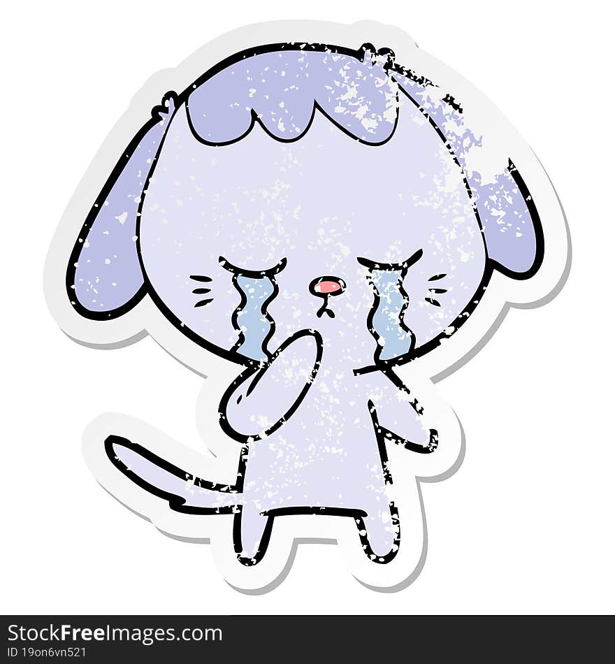 distressed sticker of a cartoon crying dog