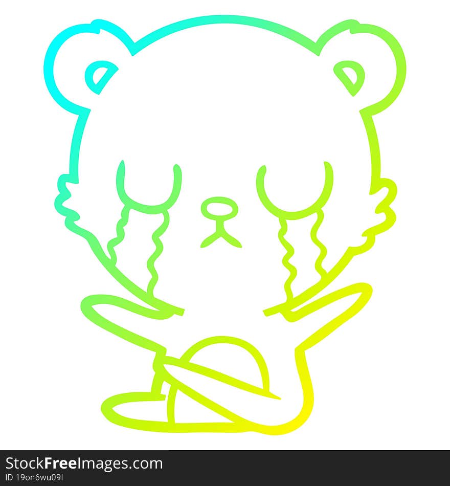 cold gradient line drawing of a crying cartoon bear