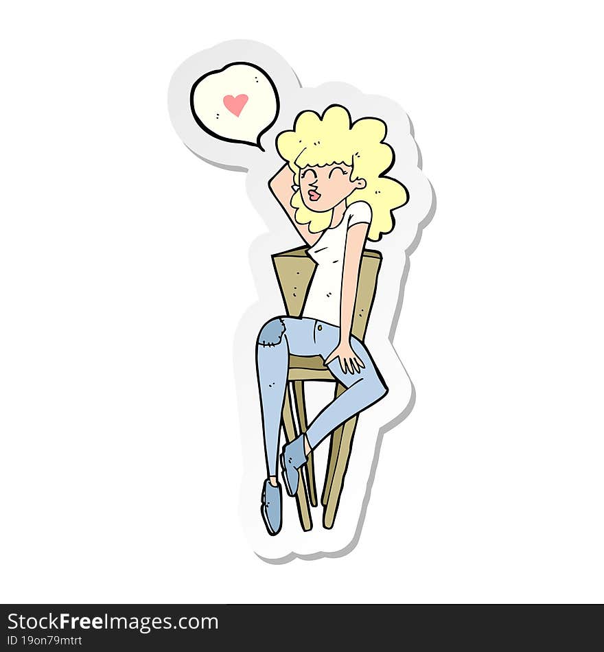 Sticker Of A Cartoon Woman Posing On Chair