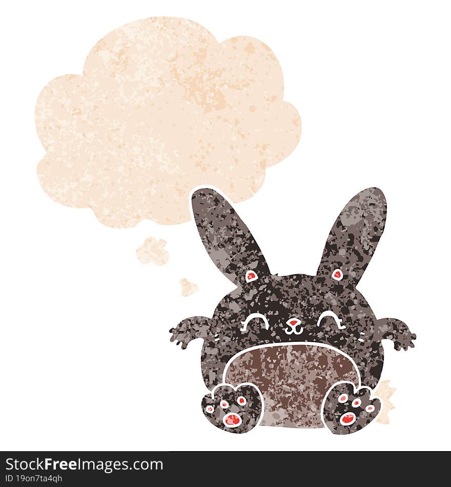 Cartoon Rabbit And Thought Bubble In Retro Textured Style