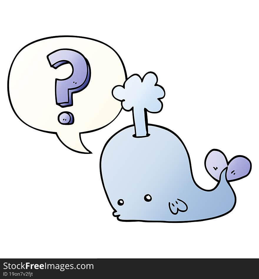 cartoon curious whale and speech bubble in smooth gradient style