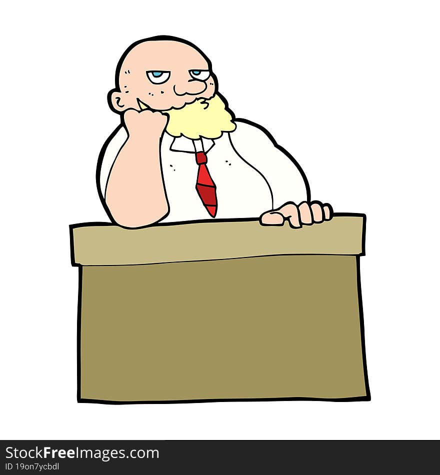 cartoon bored man at desk