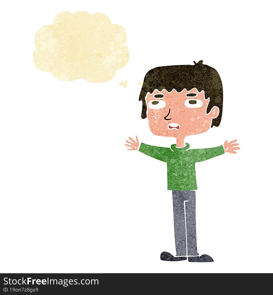 cartoon nervous man with thought bubble