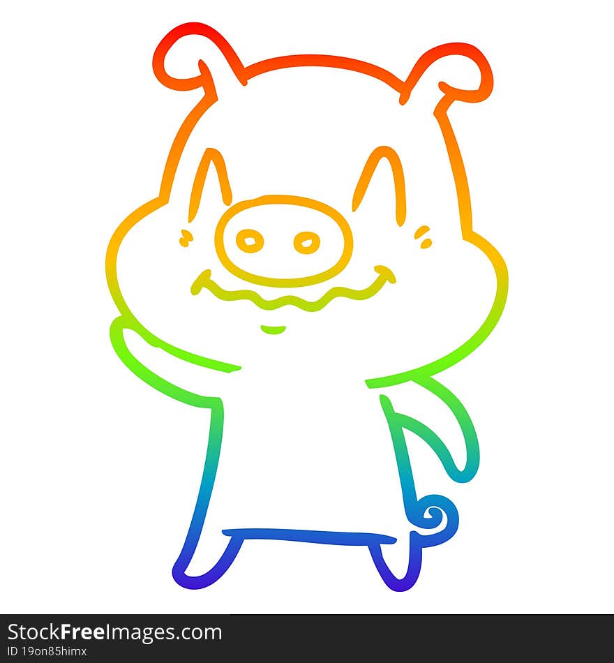 rainbow gradient line drawing of a nervous cartoon pig