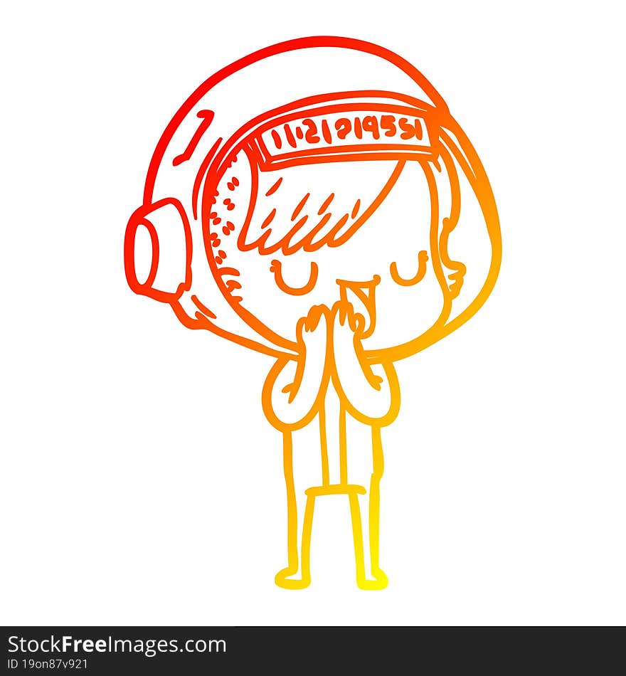 Warm Gradient Line Drawing Cartoon Astronaut Woman