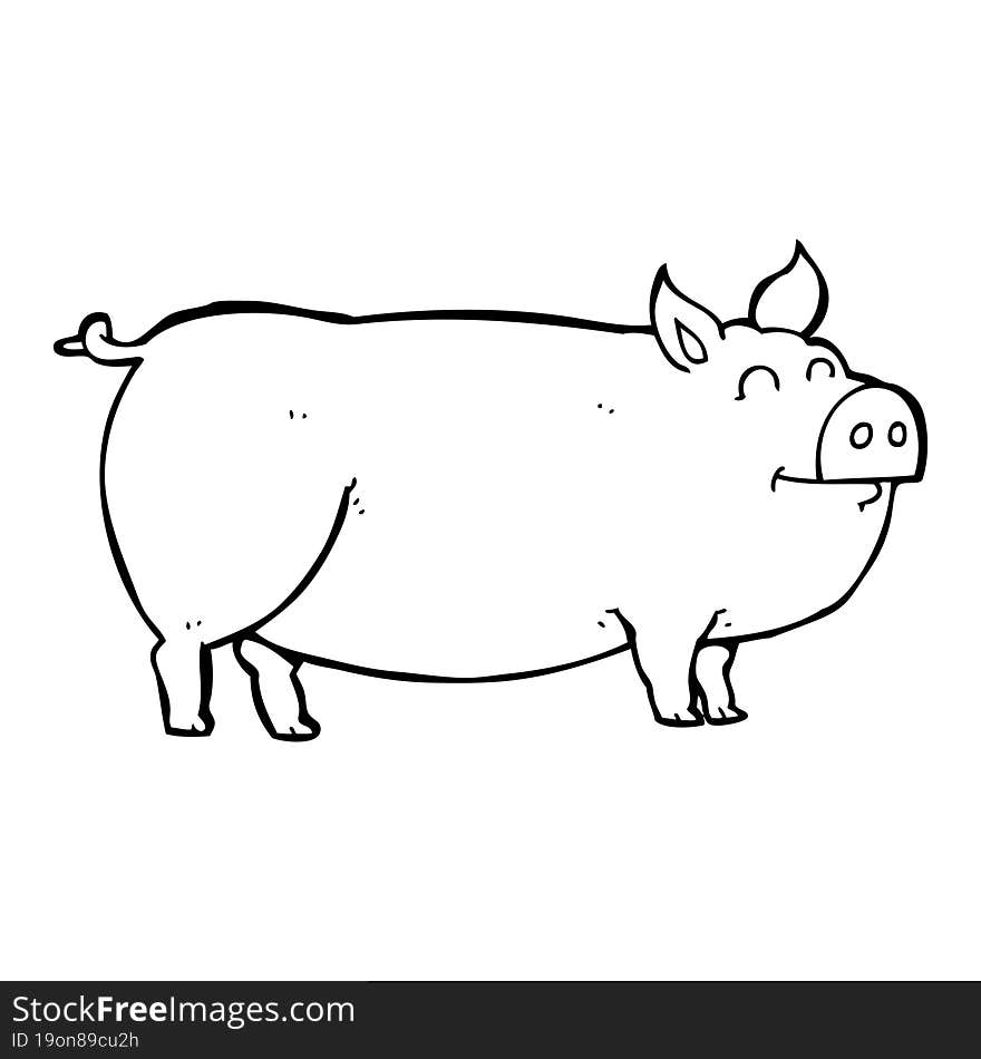 freehand drawn black and white cartoon muddy pig