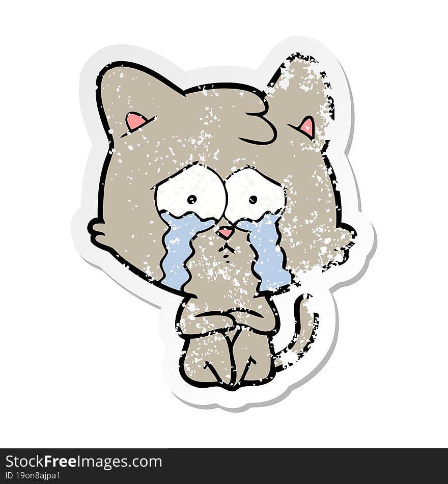 distressed sticker of a crying cat cartoon