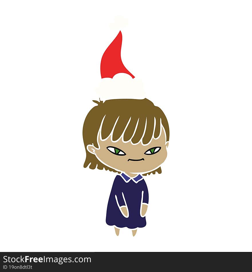 flat color illustration of a woman wearing santa hat