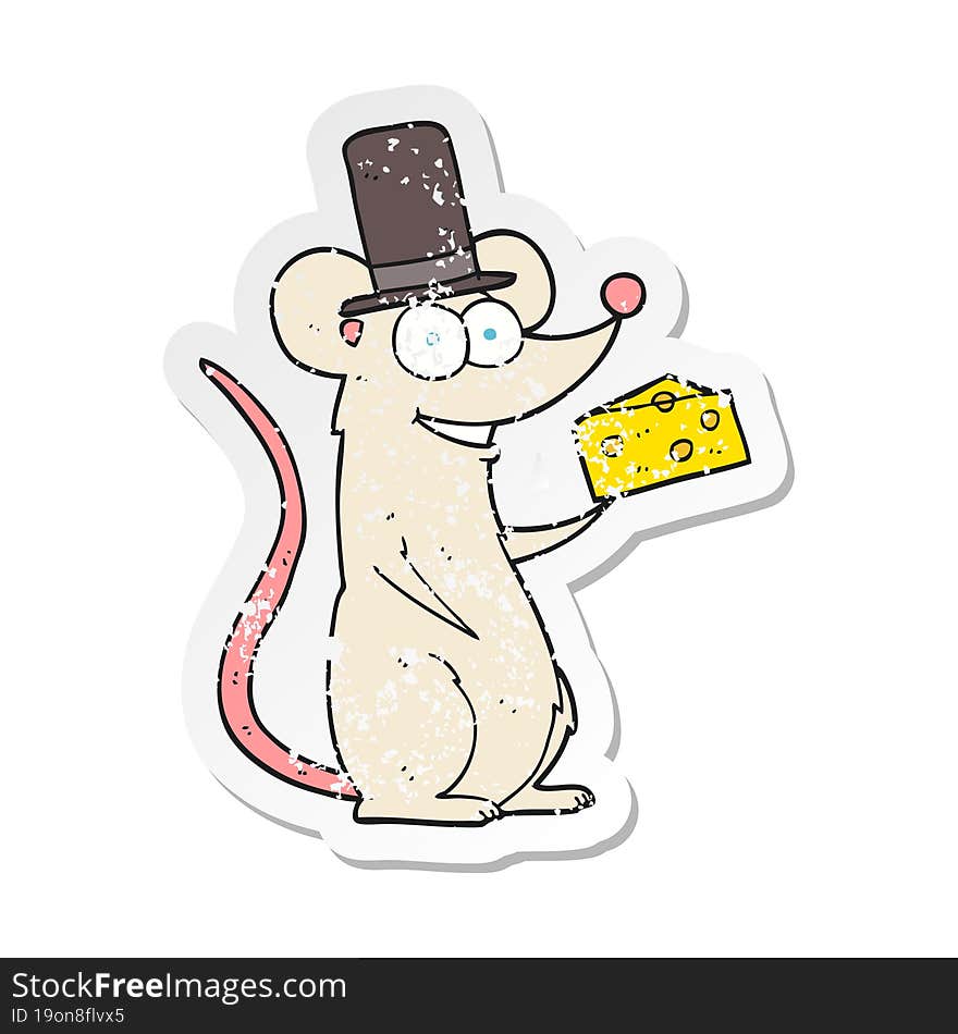 retro distressed sticker of a cartoon mouse with cheese