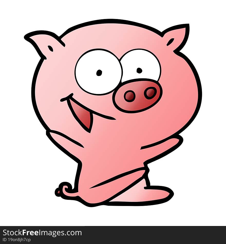 cheerful sitting pig cartoon. cheerful sitting pig cartoon