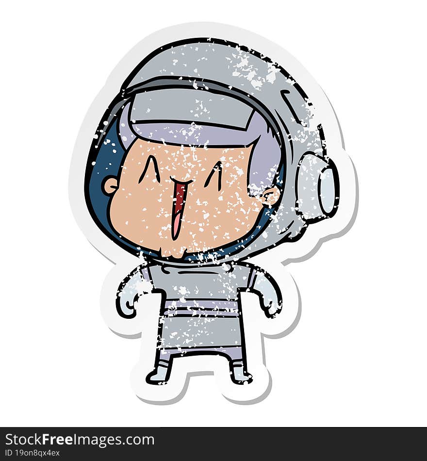 distressed sticker of a cartoon astronaut man