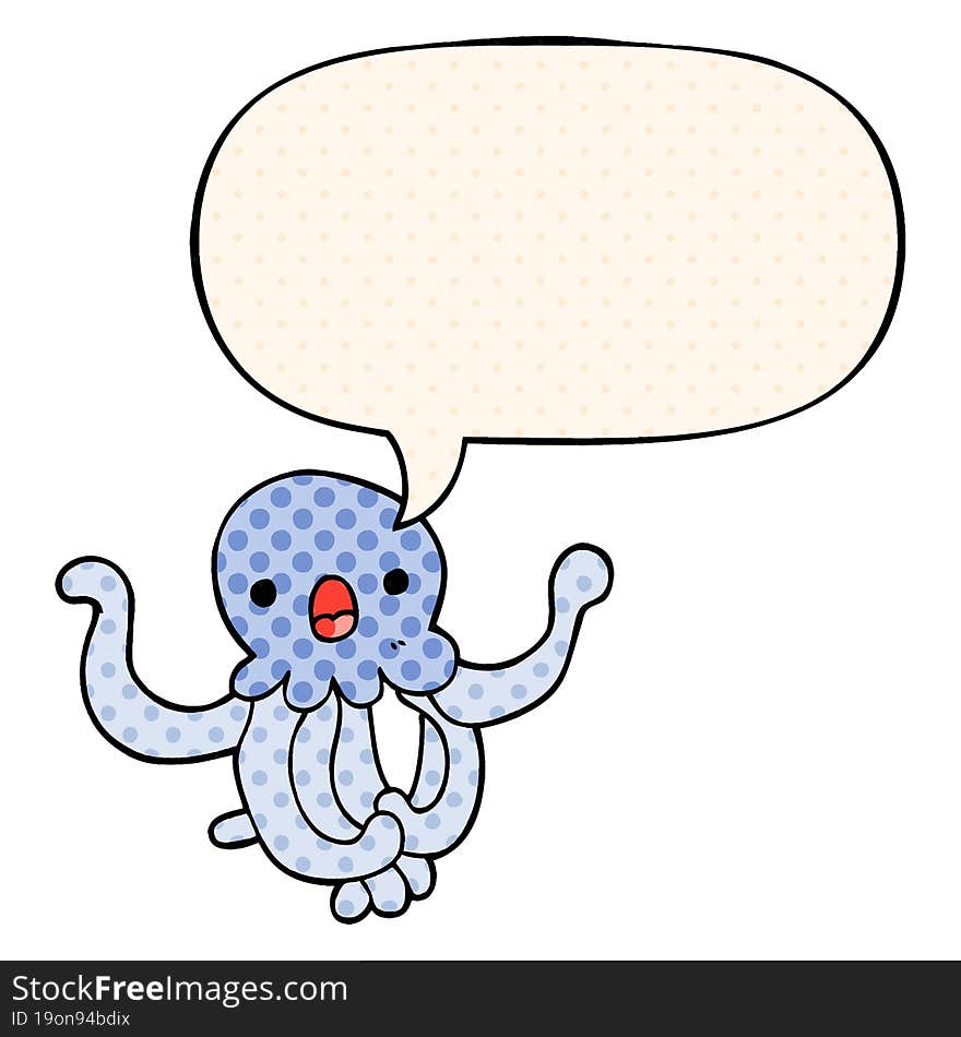 Cartoon Jellyfish And Speech Bubble In Comic Book Style