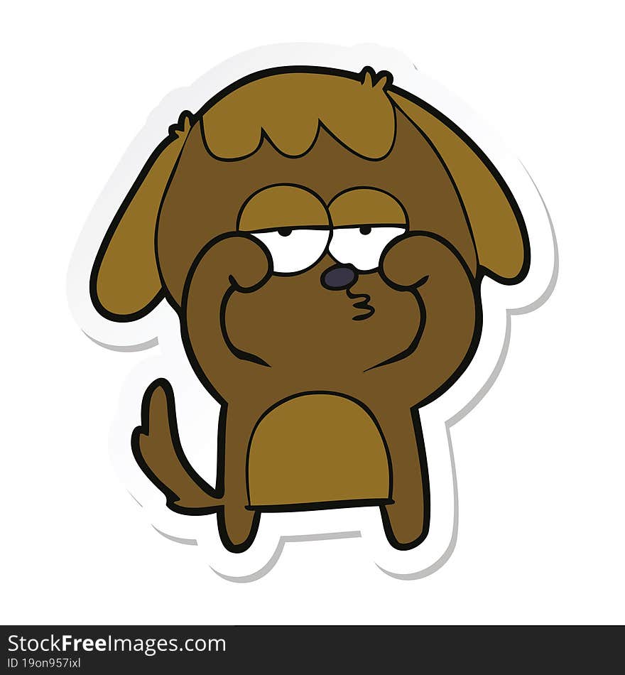 sticker of a cartoon tired dog