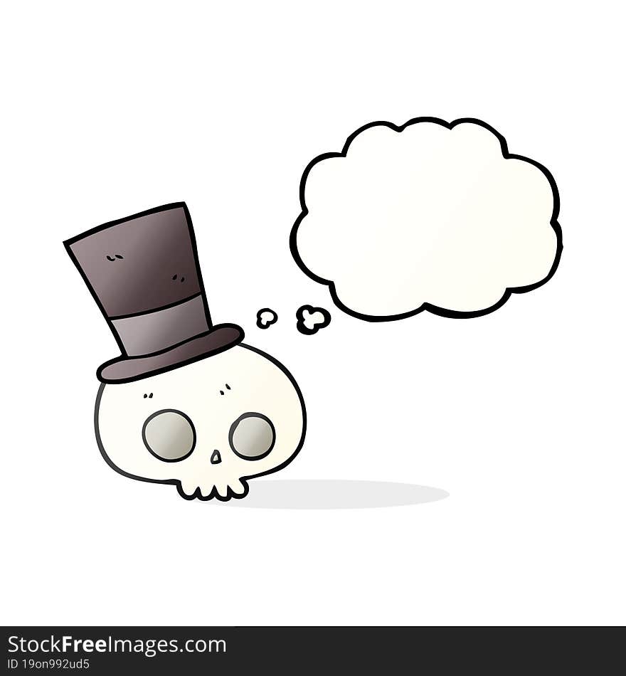 thought bubble cartoon skull wearing top hat