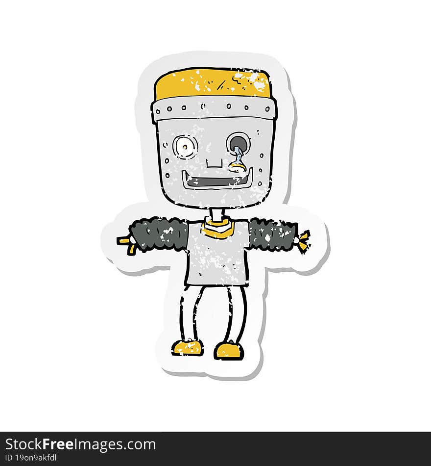 retro distressed sticker of a cartoon robot