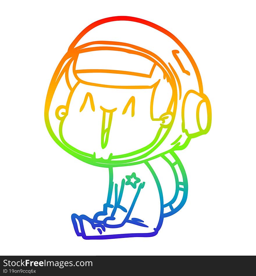 rainbow gradient line drawing happy cartoon astronaut sitting