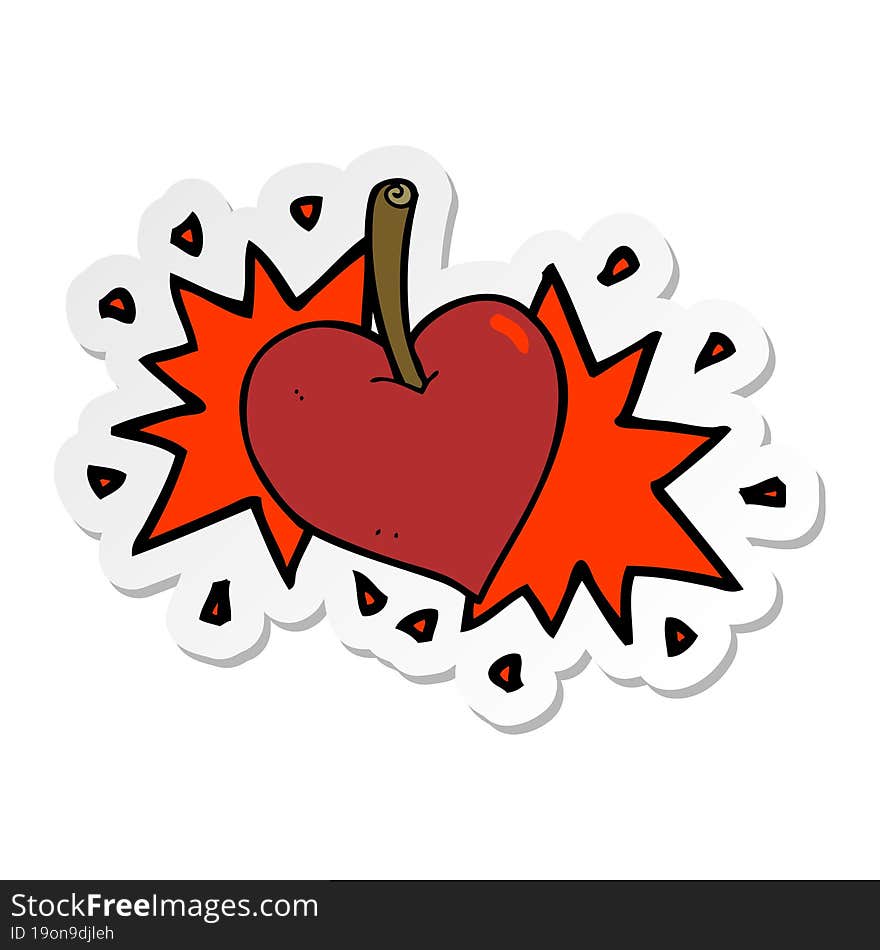 Sticker Of A Cartoon Love Heart Cherry