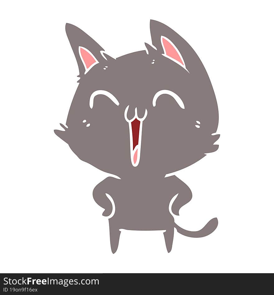 happy flat color style cartoon cat meowing