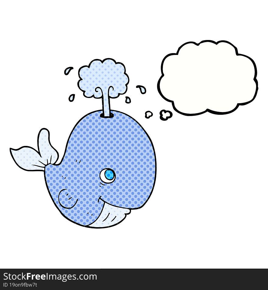 freehand drawn thought bubble cartoon whale spouting water