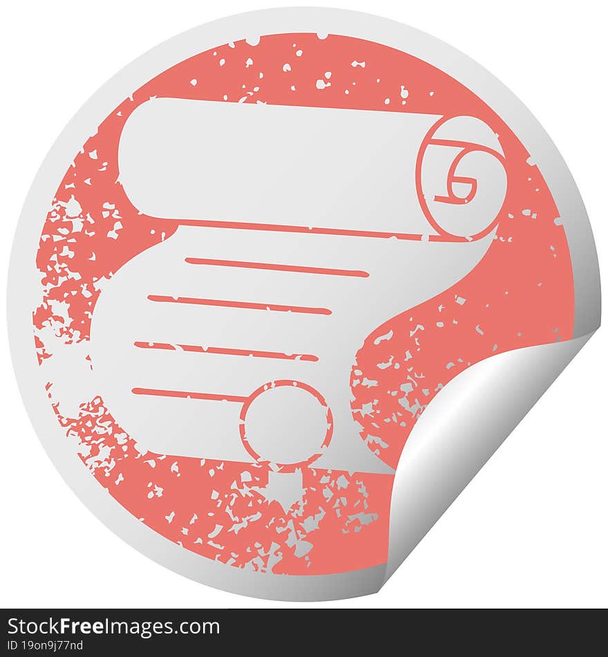 distressed circular peeling sticker symbol important document