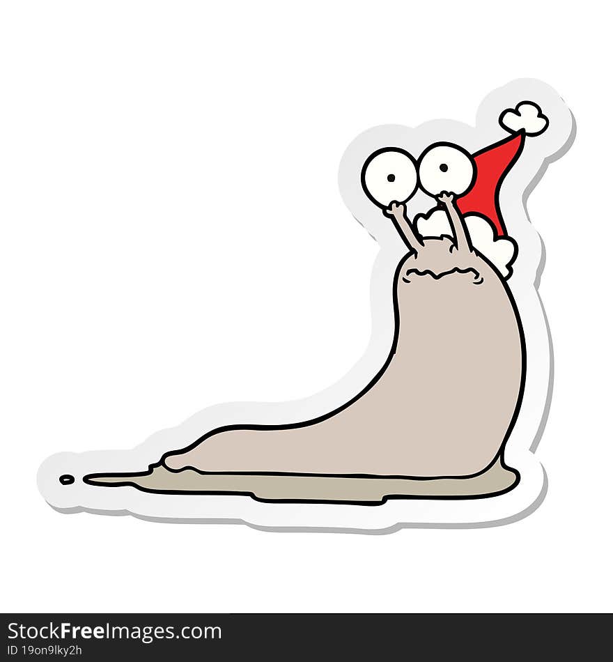 sticker cartoon of a slug wearing santa hat