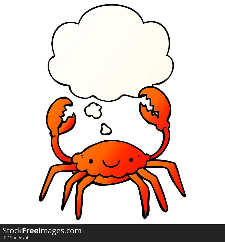 cartoon crab and thought bubble in smooth gradient style