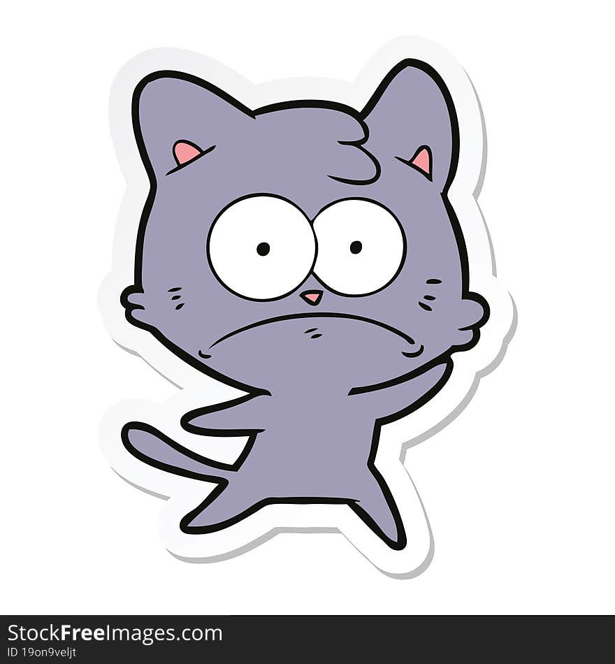 sticker of a cartoon nervous cat