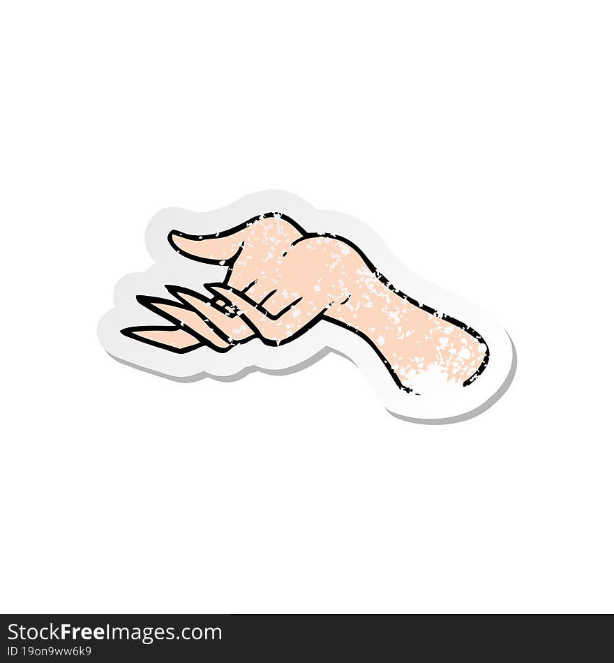 Retro Distressed Sticker Of A Cartoon Hand