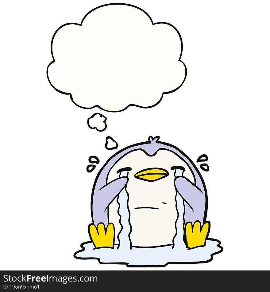 Cartoon Crying Penguin And Thought Bubble