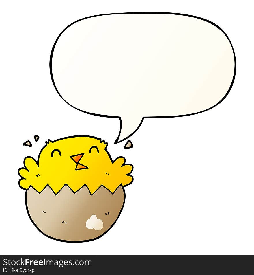 cartoon hatching chick with speech bubble in smooth gradient style