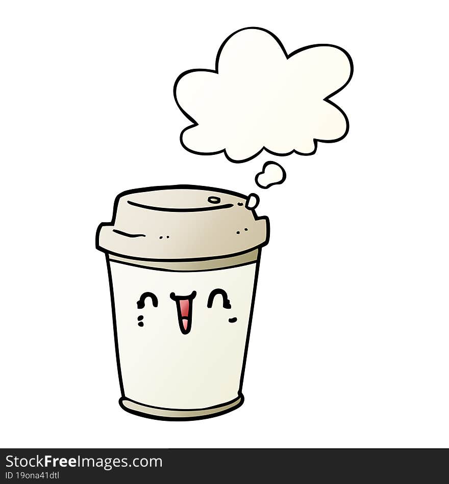 cartoon take out coffee and thought bubble in smooth gradient style