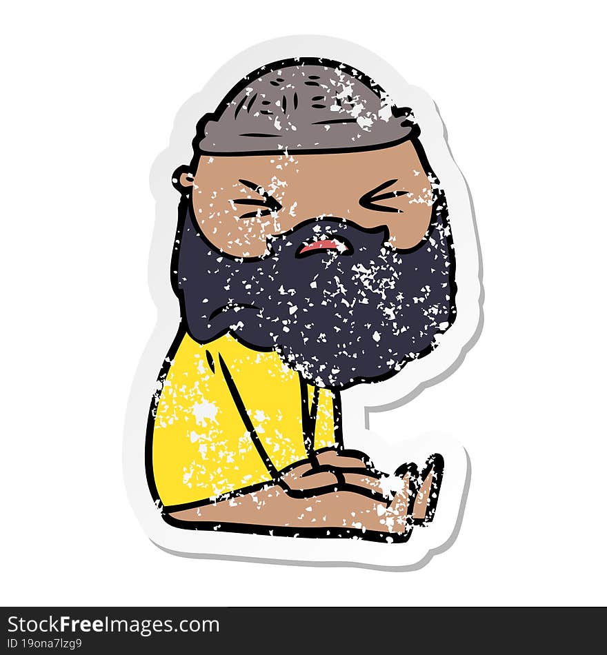 distressed sticker of a cartoon man with beard