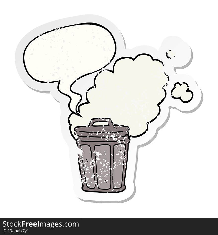 cartoon stinky garbage can and speech bubble distressed sticker