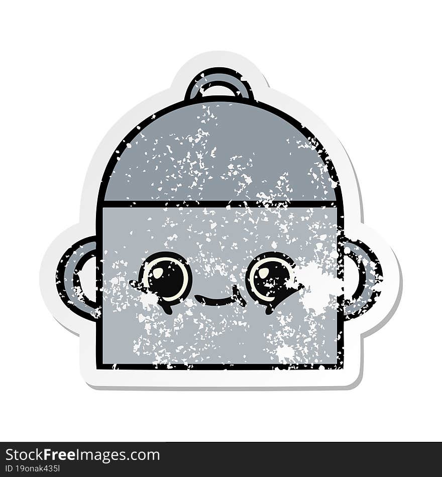 distressed sticker of a cute cartoon cooking pot