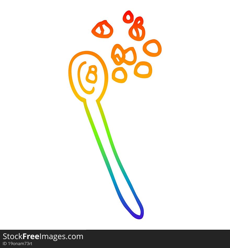 Rainbow Gradient Line Drawing Cartoon Cereal On A Spoon