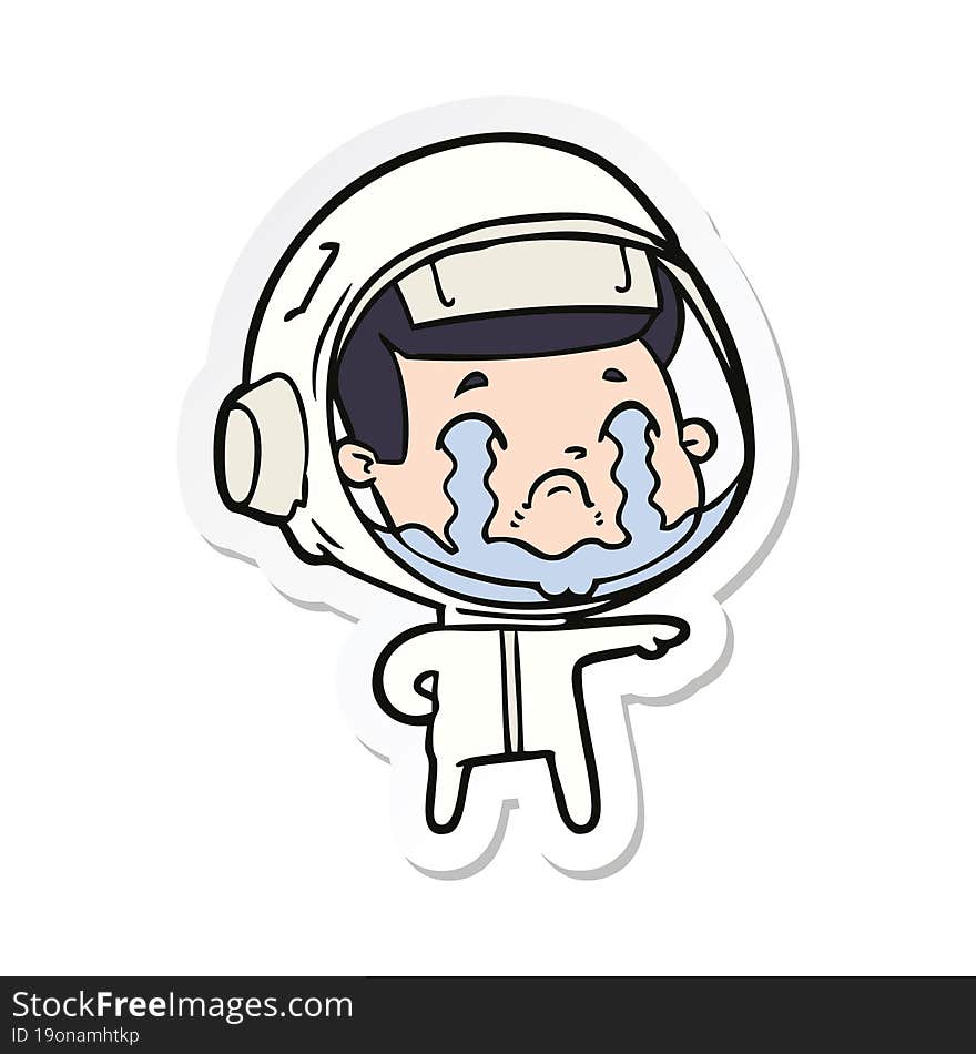 Sticker Of A Cartoon Crying Astronaut