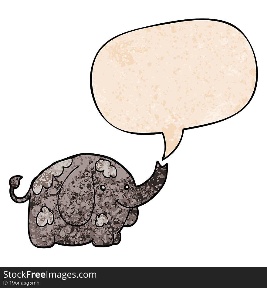 Cartoon Elephant And Speech Bubble In Retro Texture Style