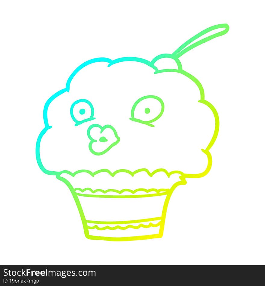 cold gradient line drawing of a funny cupcake