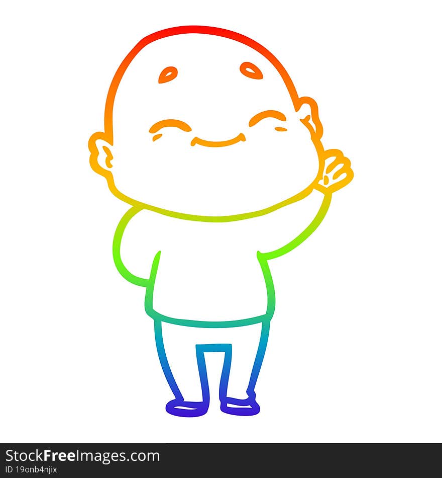 rainbow gradient line drawing cartoon happy bald man