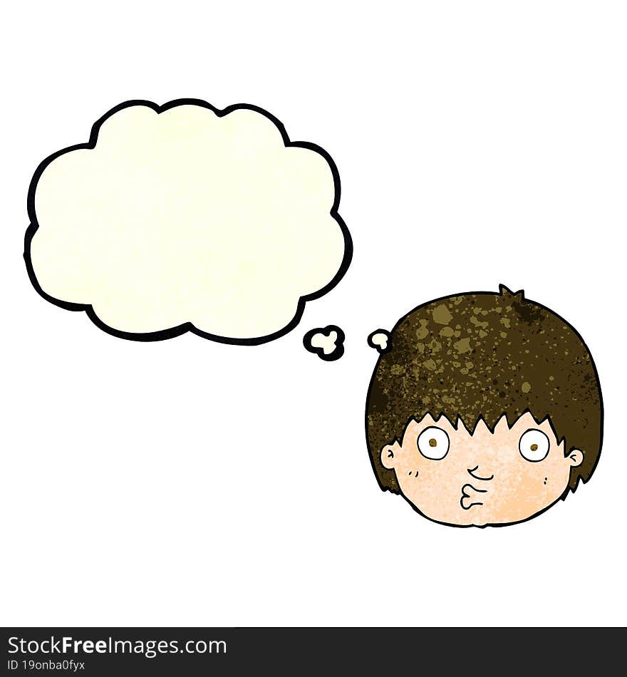 cartoon curious boy with thought bubble