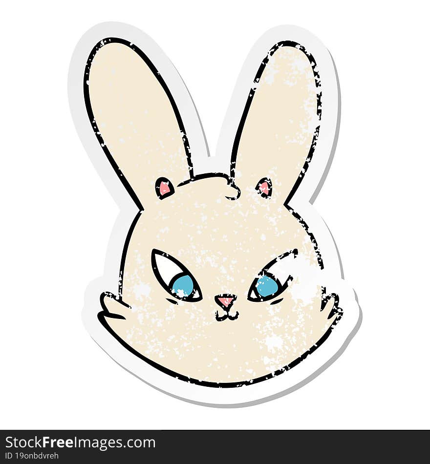 distressed sticker of a cartoon bunny face