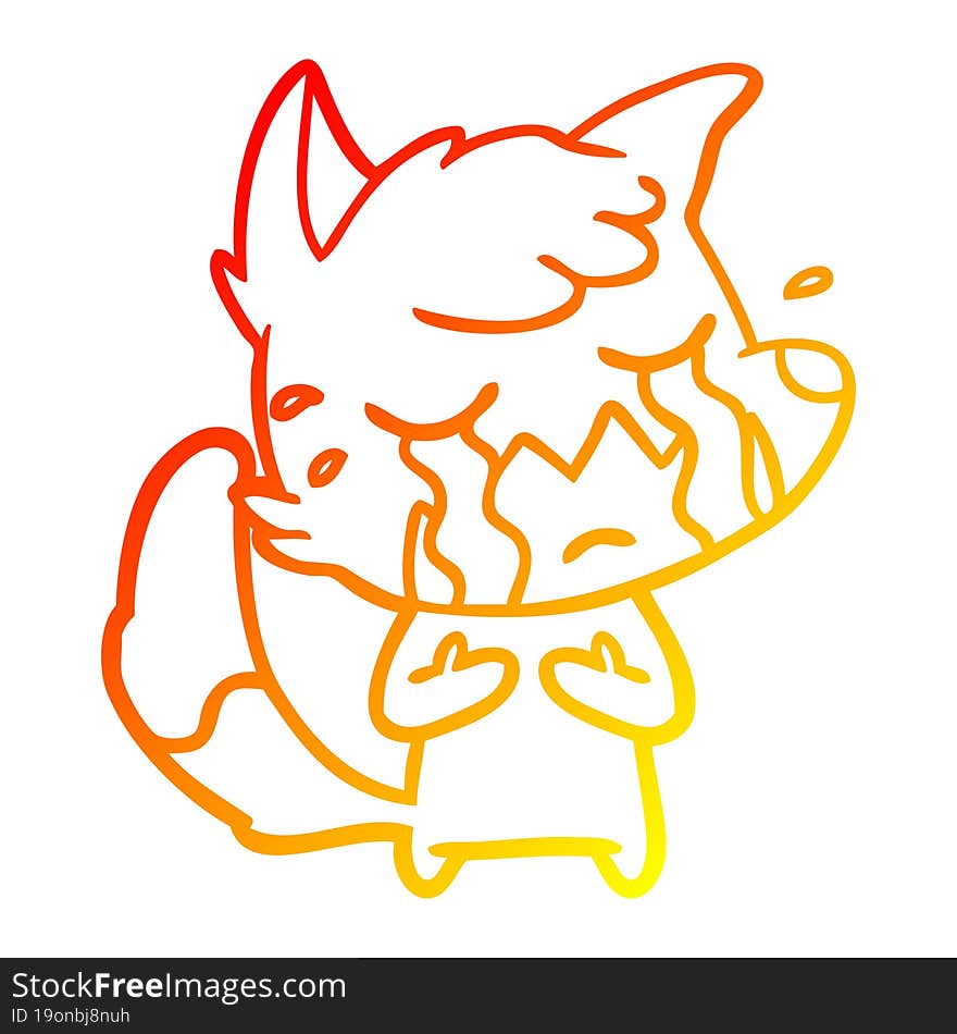 warm gradient line drawing of a crying fox cartoon