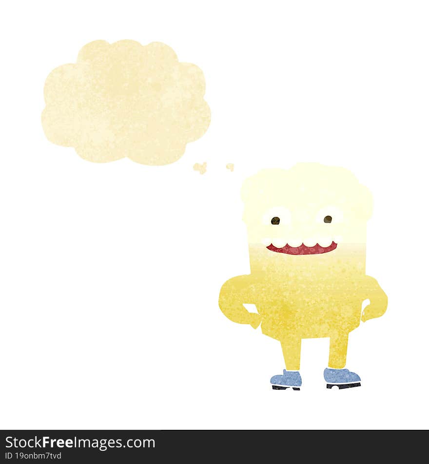 cartoon happy tooth with thought bubble