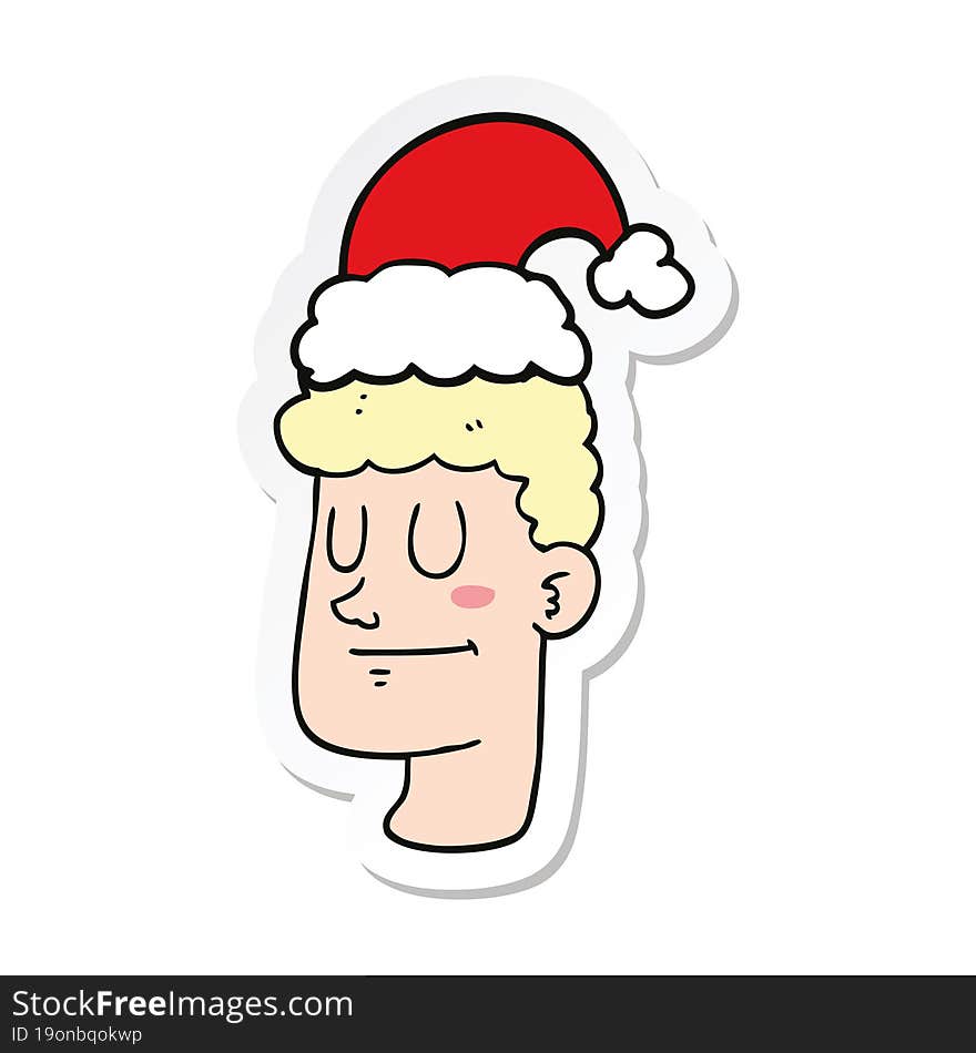 Sticker Of A Cartoon Man Wearing Christmas Hat