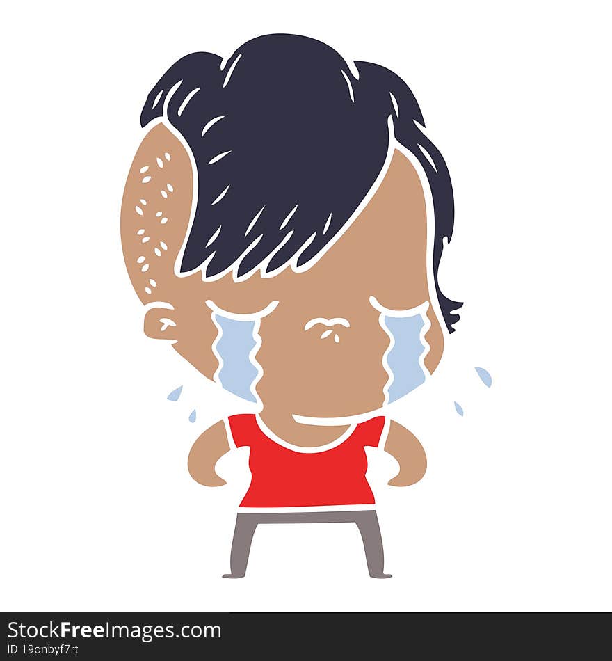 flat color style cartoon crying girl