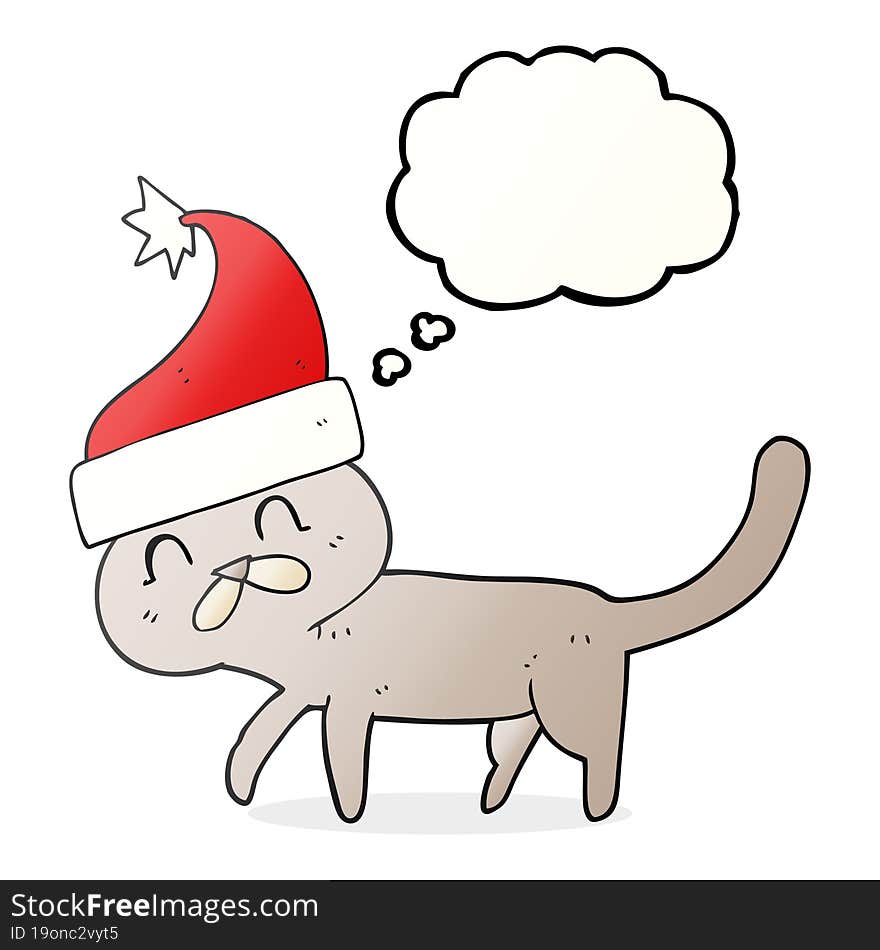 thought bubble cartoon cat wearing christmas hat