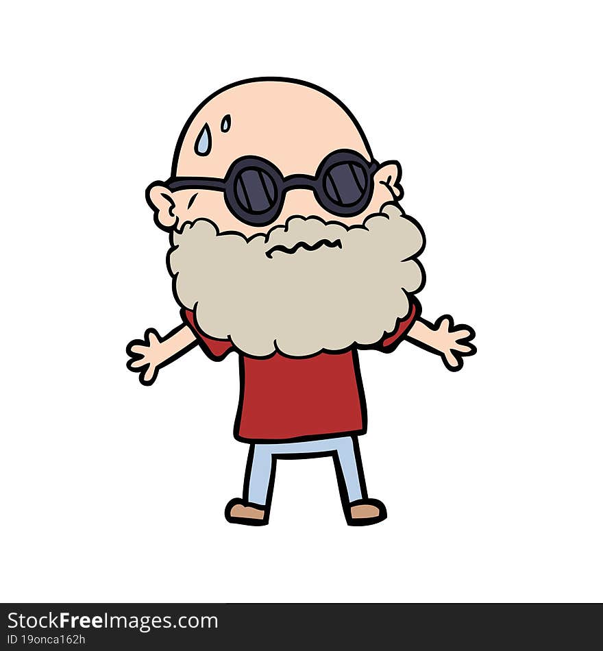 cartoon worried man with beard and sunglasses. cartoon worried man with beard and sunglasses