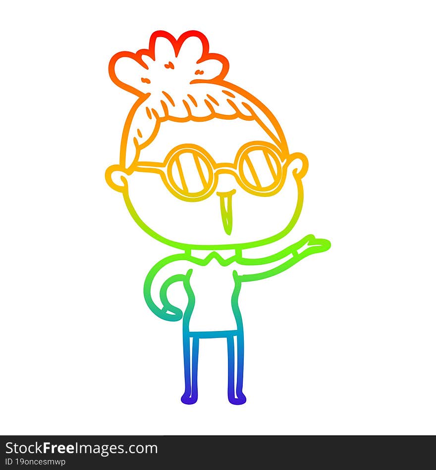 rainbow gradient line drawing of a cartoon woman wearing spectacles