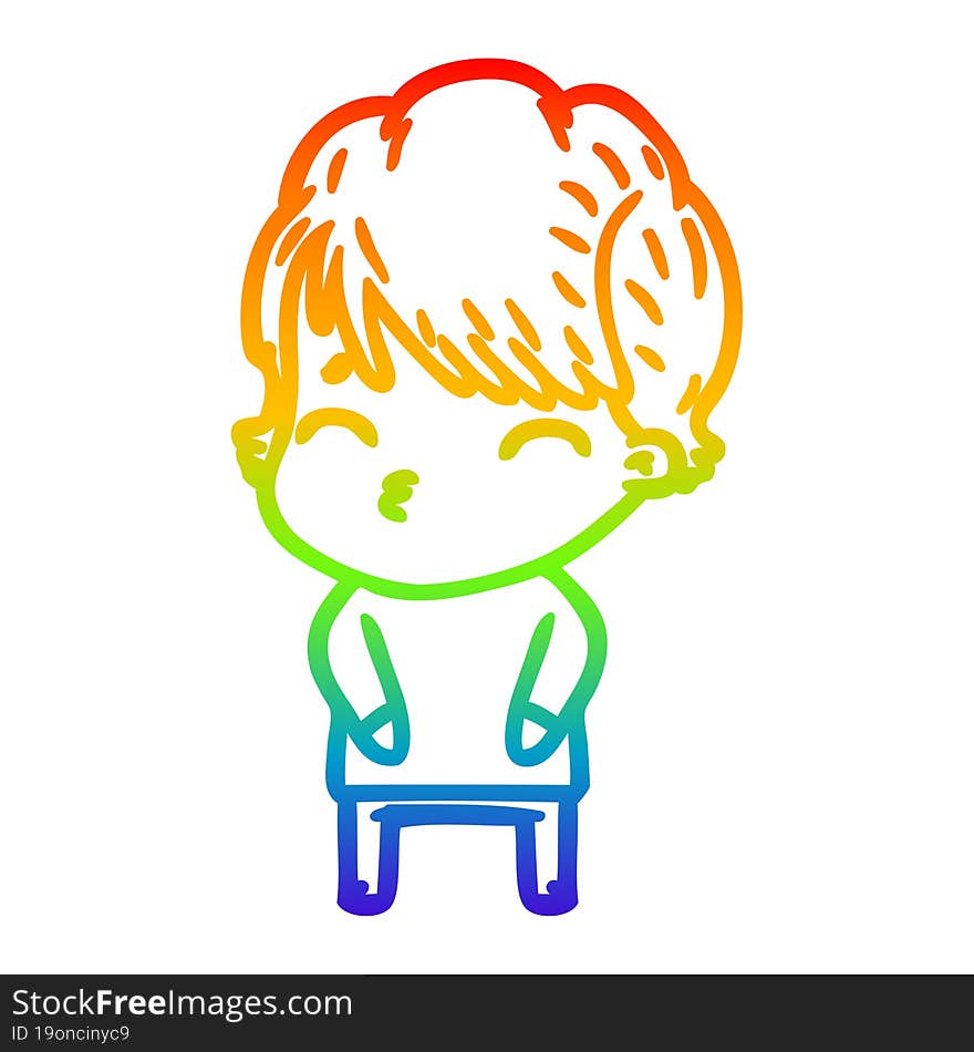 rainbow gradient line drawing of a cartoon woman thinking