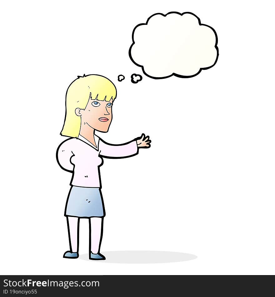 cartoon woman explaining with thought bubble